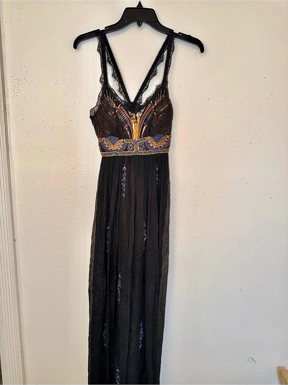 Free People Goldie Maxi Dress Embroidered Black & Purple